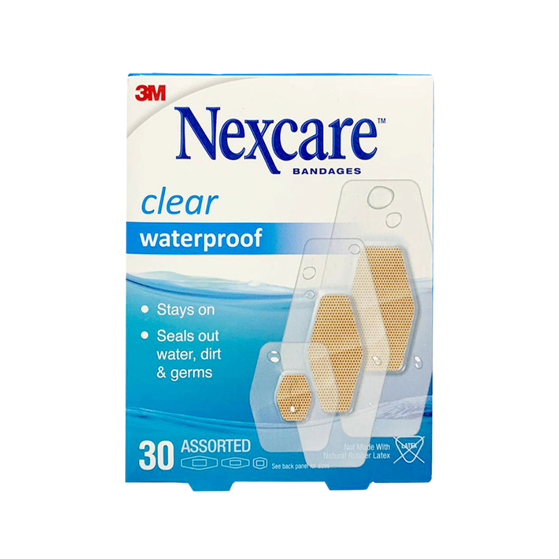 3M Nexcare Clear Waterproof Bandages Assorted Sizes 30s