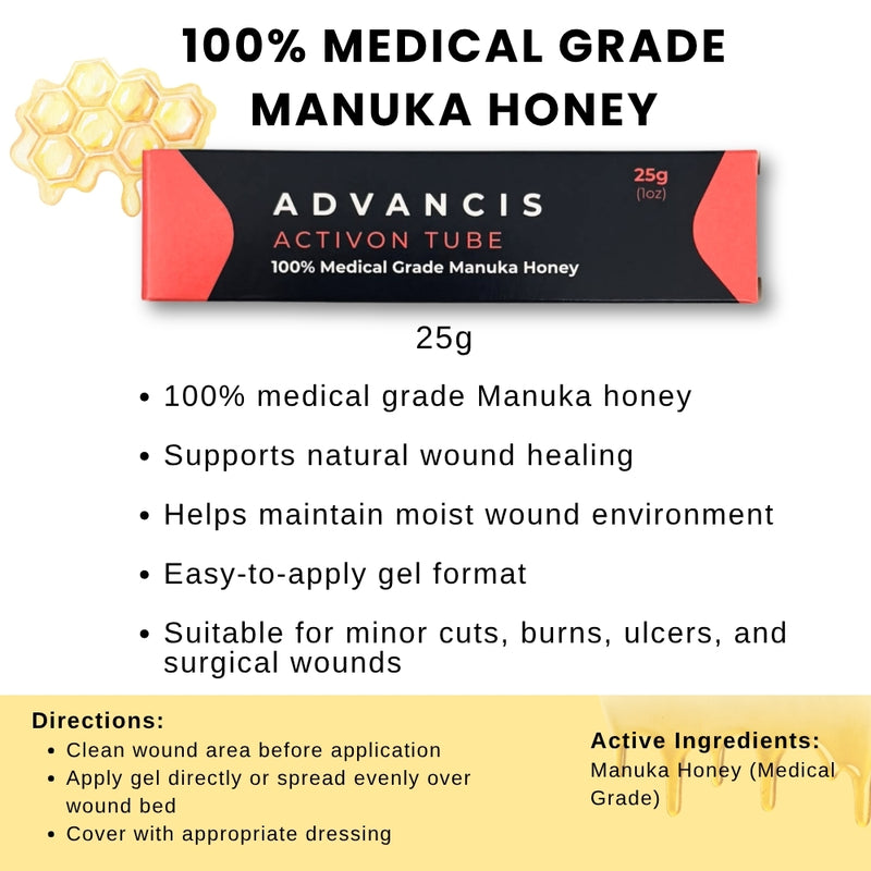 Activon Tube Medical Grade Manuka Honey 100% for wound care 25g