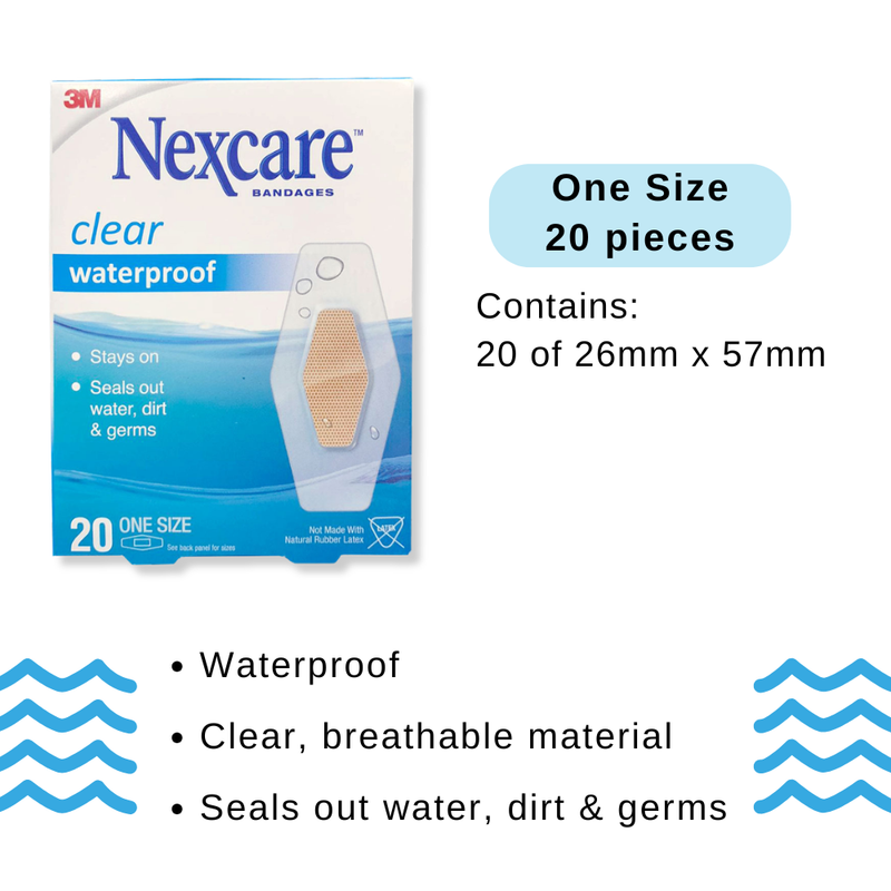 3M Nexcare Clear Waterproof Bandages One Size 20s