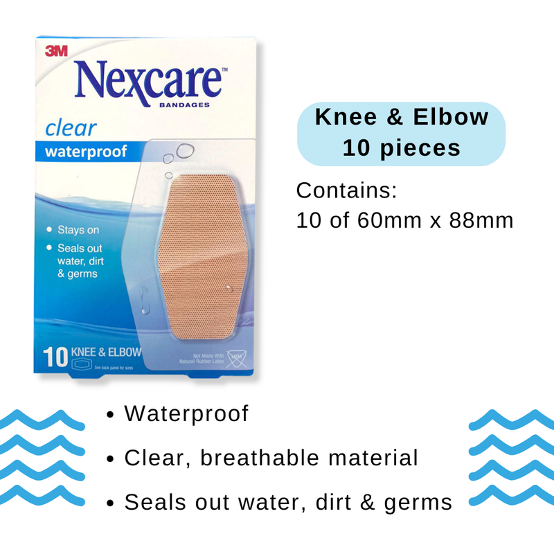 3M Nexcare Clear Waterproof Bandages Knee & Elbow 10s
