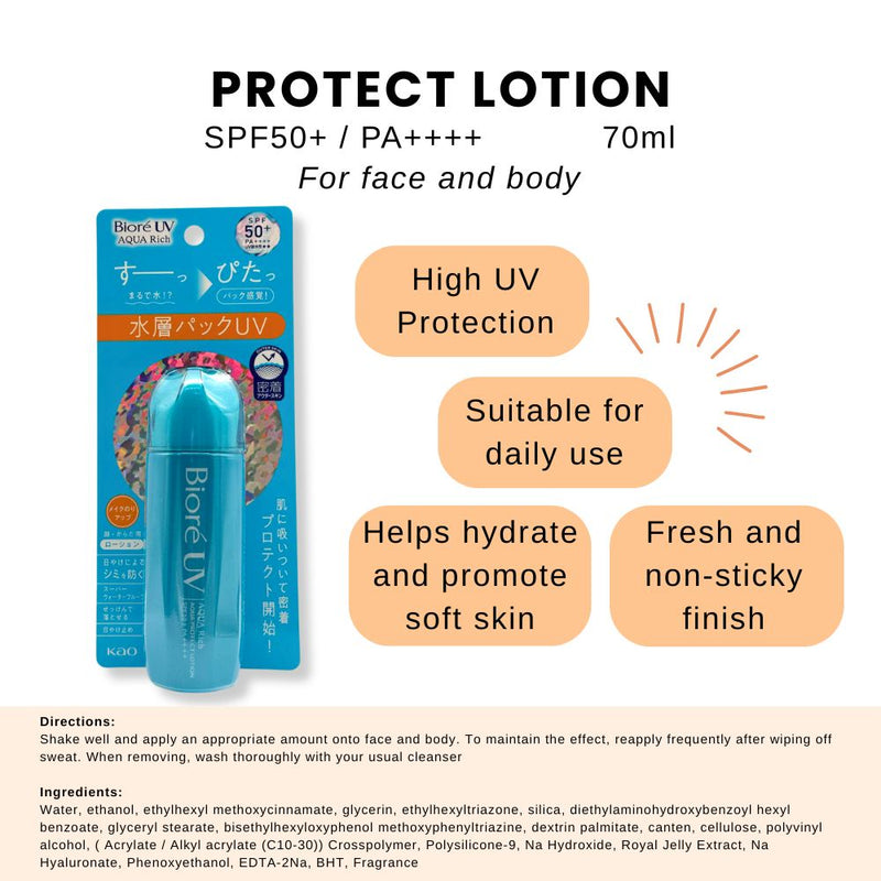 Biore UV Aqua Protect Lotion SPF 50+ Sunblock 70ml