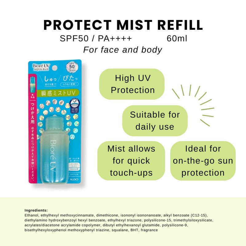 Biore UV Aqua Protect Mist SPF 50+ Sunblock Refill 60ml