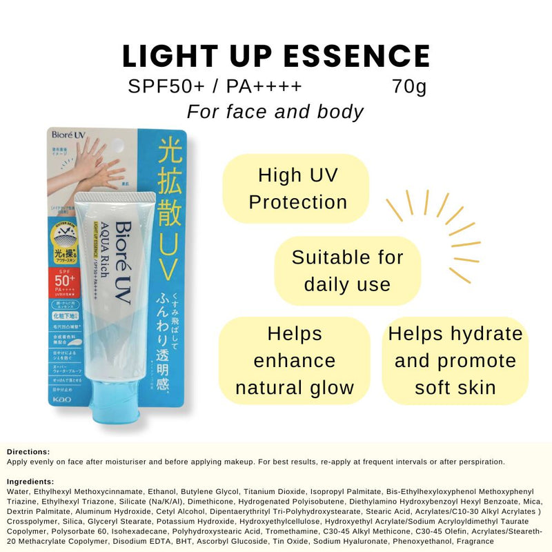 Biore UV Aqua Rich Light Up Essence SPF 50+ Sunblock 70g