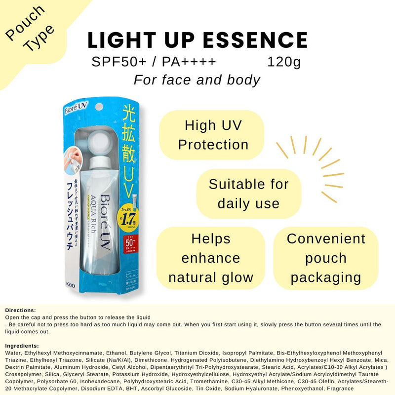 Biore UV Aqua Rich Light Up Essence SPF 50+ Sunblock Pouch Type 120g