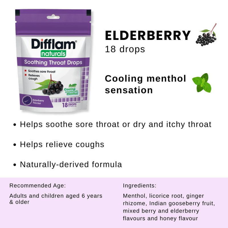 Difflam Naturals Soothing Drops Elderberry 18s