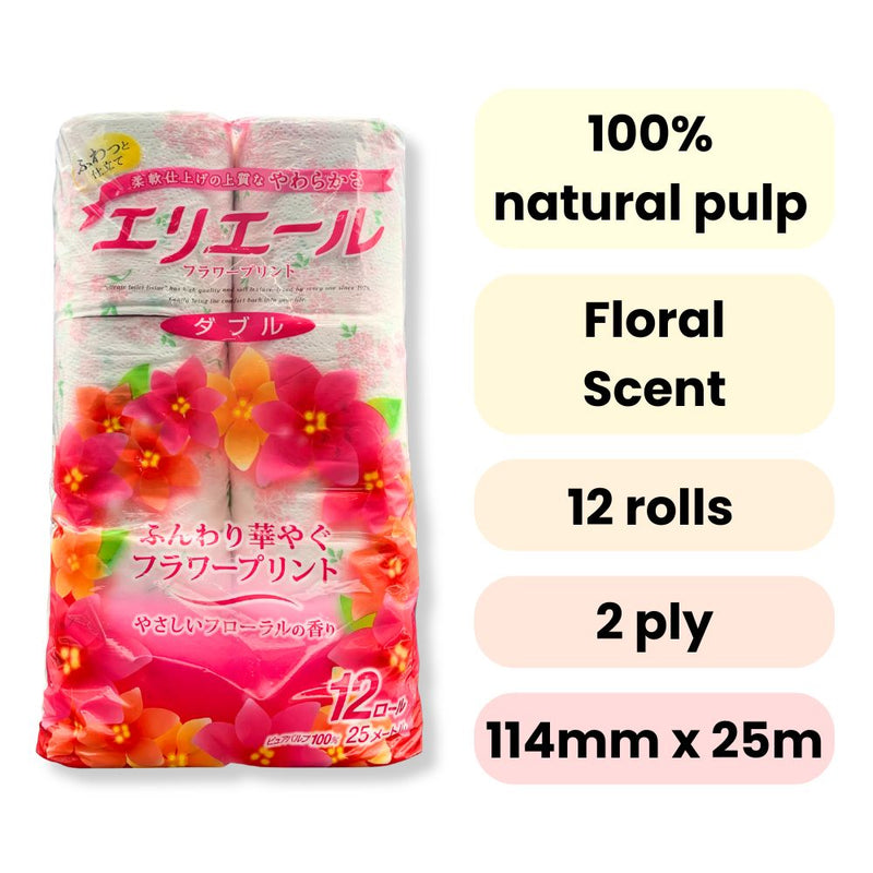 Elleair Toilet Paper Gentle Floral 12 Rolls