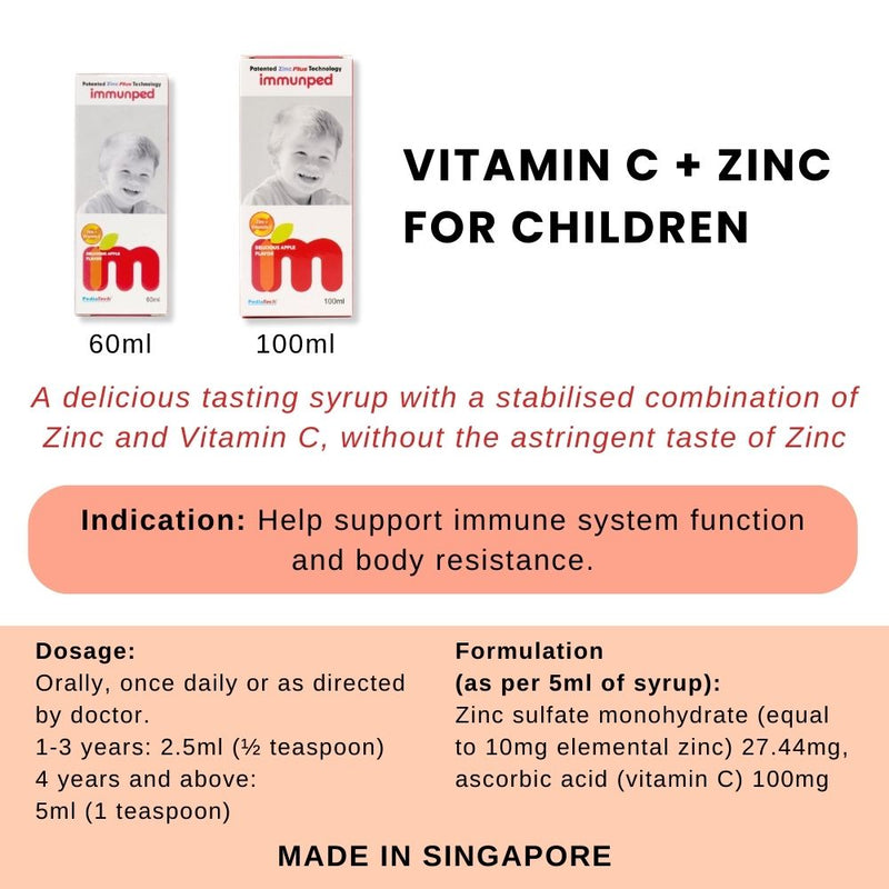 Immunped Vitamin C & Zinc Syrup for Children 60ml / 100ml