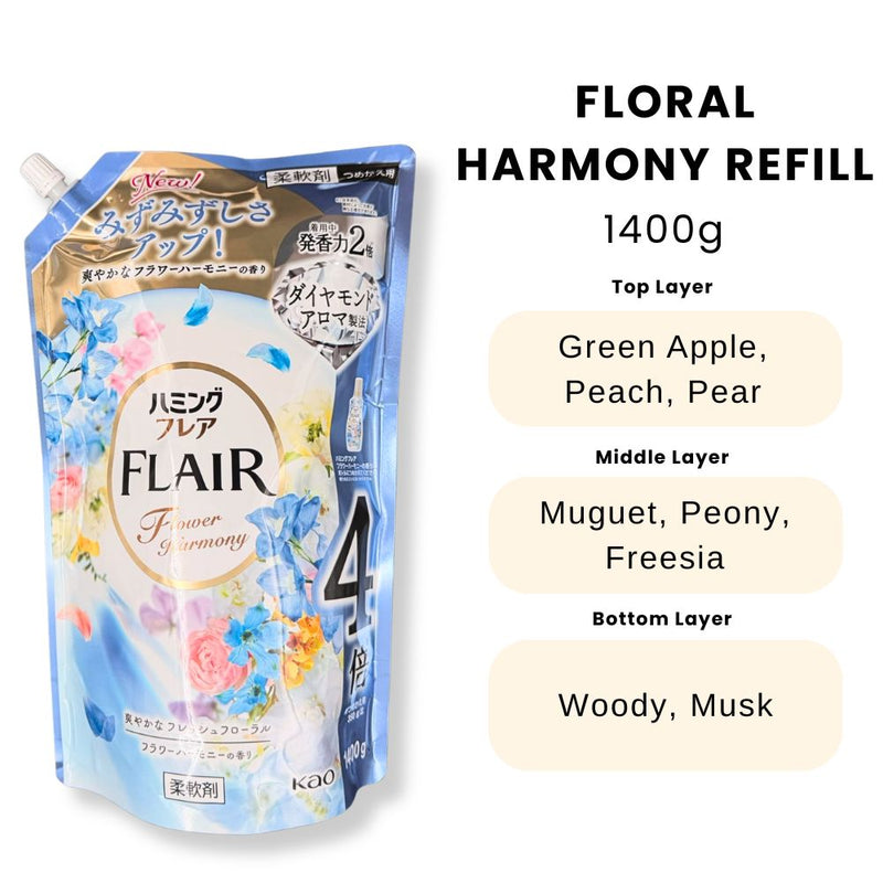 Kao Humming Flair Fabric Softener Floral Harmony Refill 1400g
