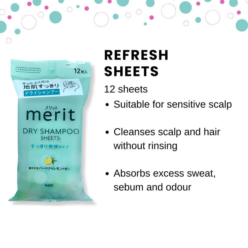 Kao Merit Dry Shampoo Sheets, Refreshing Type 12s