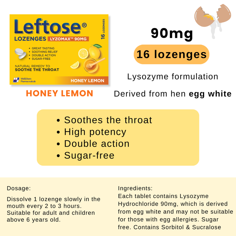 Leftose Lozenges Honey Lemon 90mg 16s