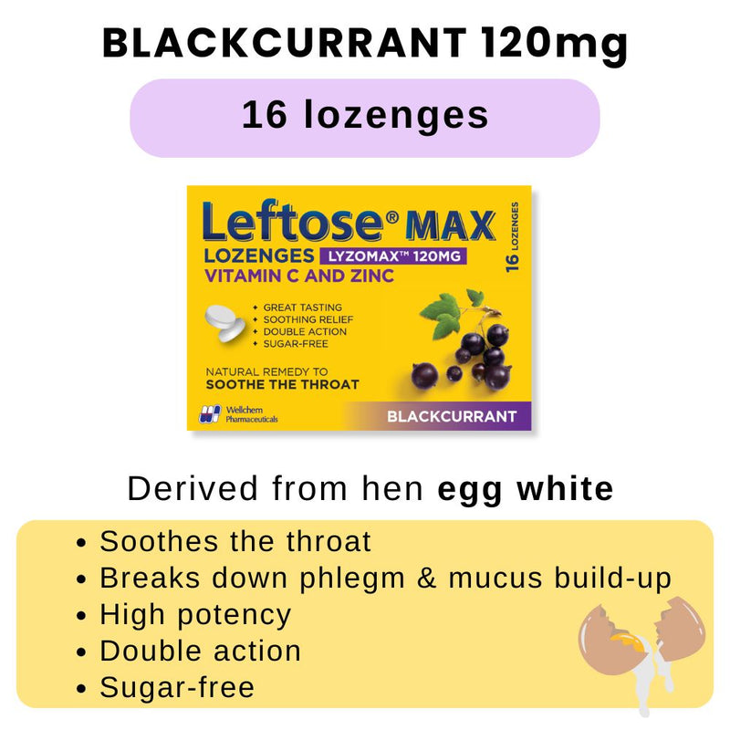 Leftose Lozenges Blackcurrant 120mg 16s