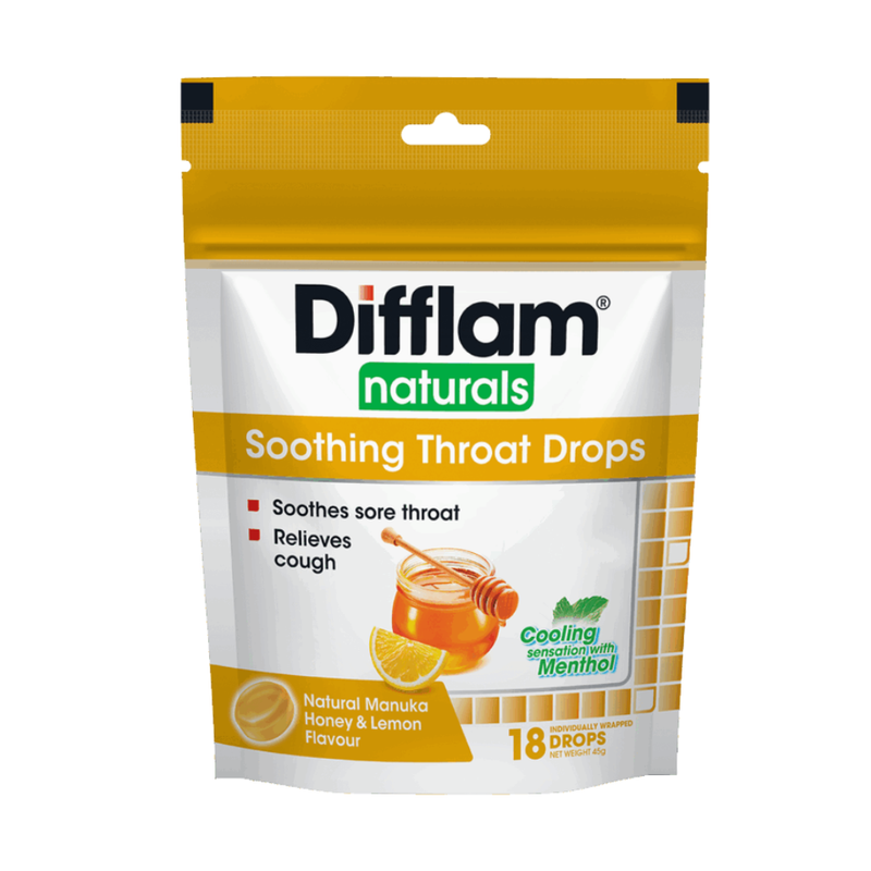 Difflam Naturals Soothing Drops Manuka Honey & Lemon 18s