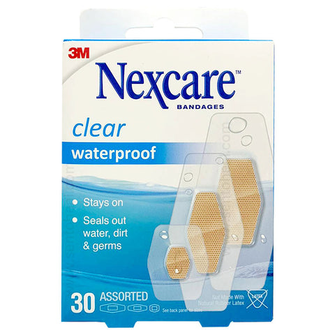 3M Nexcare Clear Waterproof Bandages Assorted 30 pieces