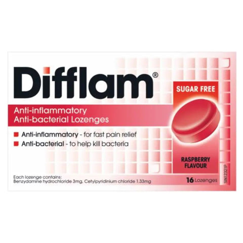 Difflam Anti inflammatory And Anti bacterial Lozenges 16 tablets- Rasberry